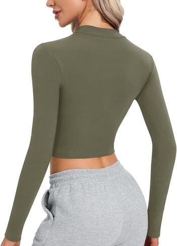 CLOZOZ Long Sleeve Crop Tops for Women Mock Turtleneck Tops Zip Up Crop Top Sexy Tops for Women Fitted Cropped Shirts Trendy in Saudi Arabia