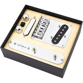 Domofa 6 Strings Saddle Bridge Plate Prewired 3 Way Switch Control Plate Neck Pickup Set for Squier Telecaster Electric Guitar Replacement Parts Chrome