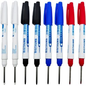 8pcs Waterproof Deep Reach Markers, Long Nose Marker in 2mm Felt Tip, 30mm Reach Permanent Markers and Marker Pens, Deep Hole Marker Carpenter Ink Marker for Carpenters Builders Construction.