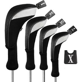 Andux 4pcs/Set Golf 460cc Driver Wood Club Head Covers Long Neck with Interchangeable No. Tags