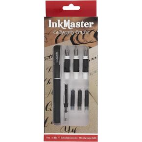 Creative Mark Ink Master Calligraphy Set Fountain Pens 4 Different Size Nibs and 20 Assorted Ink Cartridges Plus One Bottled Ink Converter - Complete Easy Learning Kit for Beginners
