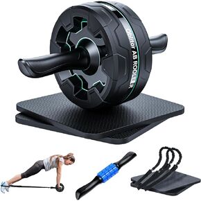 Ab Roller Wheel, Abs Workout Equipment for Abdominal & Core Strength Training, With Resistance Bands, Knee Pad, Massage Accessories, Great Ab Core Workout Gear for Home Gym Equipment