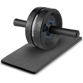 Ab Roller Wheel (12" x 6.5", Black) w/Knee Pad, Abs Workout Machine, Perfect for Core & Abdominal Strength Training, Exercise Wheels for Home Gym, Fitness Equipment for Sports