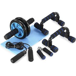 TOMSHOO AB Wheel Roller Kit with Push-Up Bar, Knee Mat, Jump Rope and Hand Gripper - Home Gym Workout for Men Women Core Strength & Abdominal Exercis