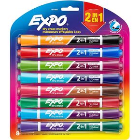 EXPO Dry Erase 2-in-1 Markers, Chisel Tip, Assorted, 8 Count