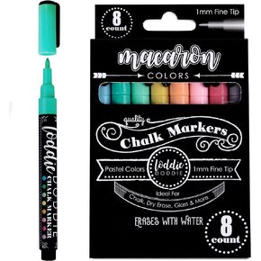 Loddie Doddie Liquid Chalk Markers for Chalkboard - 6mm Reversible Chisel and Bullet Tips, Chalkboard Markers Erasable, Macaron Pastel Chalk Pens 8 Count