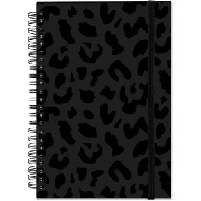 Deokke Spiral Notebook,Hardcover Journal Wide Ruled Spiral Notebook,A5 5.5 x 8.3 Inch,80GSM Thick Paper 60 Sheets 120 Pages for Girls Women School Office Aesthetic Cute-White Spot Leopard Cheetah