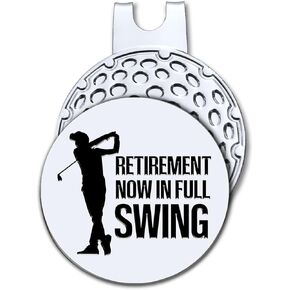 Retirement Now in Full Swing Golf Ball Marker with Magnetic Hat Clip, Funny Golf Accessories and Golf Gift for Men Women Dad Grandma Grandpa, Birthday Retirement Gift for Golfer Golf Lover