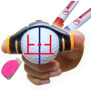 360 Degree Rotation Easy Ball Liner Drawing Alignment Putting Tool Kit - Golf Accessories - 360 long Triple 3 Line Golf Ball Marker With 2ea Golf Ball Marker Pen and 1ea Golf Ball Marker Hat Clip
