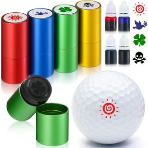 8 Pcs Golf Ball Stamps Custom Include 4 Patterns Aluminum Stamps and 4 Colors Quick Drying Ink Refill Waterproof Golf Ball Marker Golf Accessories Gifts for Golfers Dad Husband Boyfriend