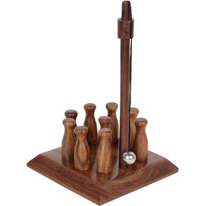 Ajuny Handcrafted Table Top Mini Bowling Game Set Indoor Wooden Bar Skittles Bowling Pin Game for Adults and Kids - Portable Home Office Desk Game Toys Gift Set of 10, Size 2 Inches