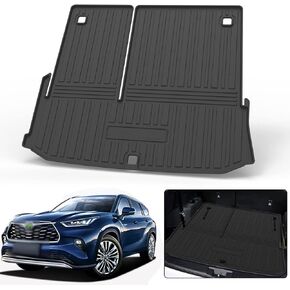 Elsetyler Cargo Liner for 2021 Highlander - Black TPO All Weather Heavy Duty Waterproof Rear Cargo Tray Trunk Floor Mat Protector Compatible with 2020 2021 2022 2023 Toyota Highlander