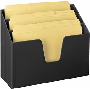 Acrimet Horizontal Triple File Folder Holder Organizer (Manila Folders Letter Size Included) (Black Color)