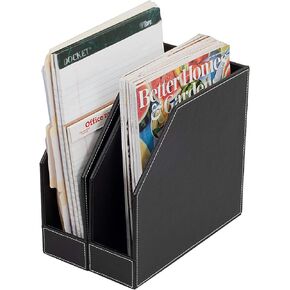 Executive PU Leather Vertical File Folder Holder & Office Product Organizer, Store Files, Magazines, Notepads, Books and More, 2 Pack Combo Set