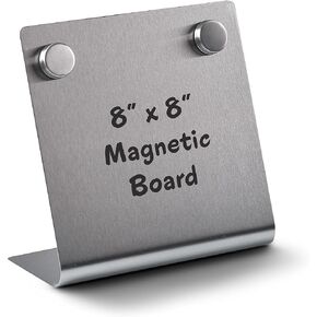 Magnetic Bulletin Board with Stand – Small Dry Erase Memo Board – Tabletop Metal Easel for Magnet Display – Mini Home Decor – 8x8 Inches + 2 Magnets