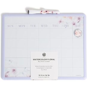 U Brands Magnetic Dry Erase Calendar Board, 14"x11", Modern White Frame, Includes Marker and Magnet