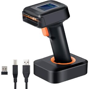 Tera Pro 1D 2D QR Wireless Barcode Scanner with Display Screen Battery Level Indicator Time Display Works with Bluetooth with Charging Cradle Base for Warehouse Supermarket Library HW0006 Pro