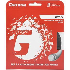 Gamma TNT2 Tennis Racket String Premium Synthetic Series- Enhances Playability, Durability And Control For All Playing Styles - 15L, 16, 17 or 18 Gauge (Black, Blue, Natural, Orange, Pink, Yellow)