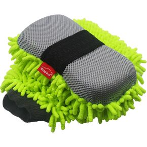 Konpard Ultimate Car Wash Mitt - 2 Pack - Premium Chenille Microfiber Wash Mitt - Wash Sponge - Wash Glove - Lint Free - Scratch Free(Green)
