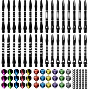 Dart Accessories Kit, 33 Black Aluminum Dart Shafts + 32 Dart Flights Tails Wing + 50 Rubber O-Rings,Dart Stems Accessories 2BA Universal for Steel Tip and Soft Tip Darts,Bulk Pack of 115 Pieces