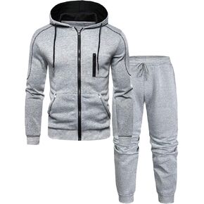 Floerns Men's Long Sleeve Full Zip Hoodie Drawstring Solid Pants with Pocket 2 Piece Sets Sweatsuit