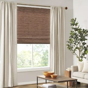 Madison Park Eastfield 100% Bamboo Cordless Roman Shades-Woven Wooden Privacy Panel, Light Filtering Easy Installation Window Blind Treatment, Bedroom, Living Room Decor, 29" W x 64" L, Teak