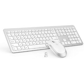 Wireless Keyboard and Mouse Combo - Full Size Slim Thin Wireless Keyboard Mouse with Numeric Keypad 2.4G Stable Connection Adjustable DPI (Grey & Black)