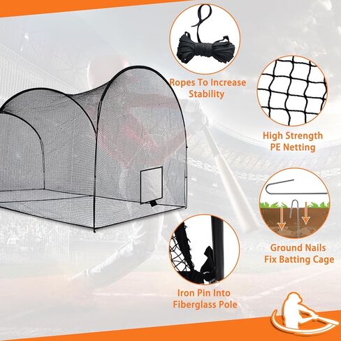 Batting Cage, Baseball Batting Cage for Backyard, Softball Batting Cage Net for Home, Baseball Training Equipment, Large Batting Cage with Steel Frame & Net, 22x12x10FT Portable Batting Cage in Kuwait