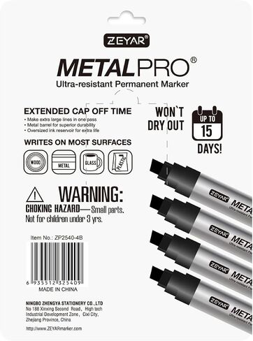 ZEYAR Permanent Markers, JUMBO Size, Aluminum Barrel, Set of 4, Waterproof & Smear Proof Markers, Writes on most surfaces (Black, Blue, Red, Green) in Saudi Arabia