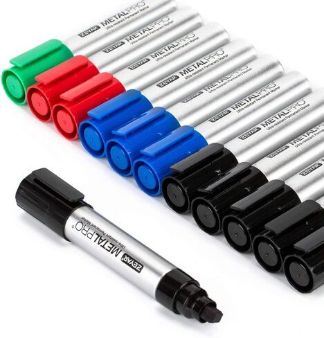 ZEYAR Permanent Markers, JUMBO Size, Aluminum Barrel, Set of 4, Waterproof & Smear Proof Markers, Writes on most surfaces (Black, Blue, Red, Green) in Saudi Arabia