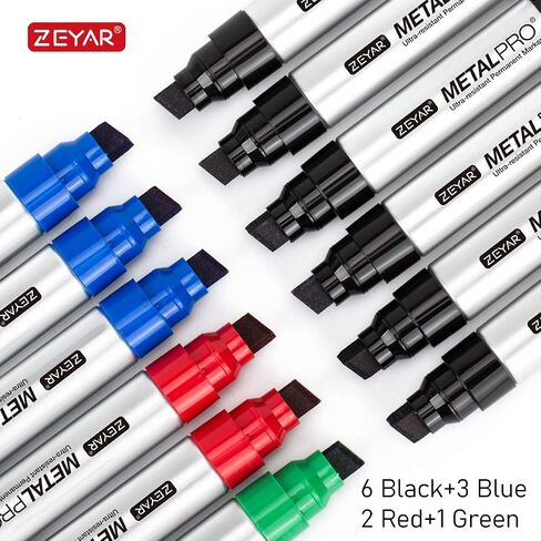 ZEYAR Permanent Markers, JUMBO Size, Aluminum Barrel, Set of 4, Waterproof & Smear Proof Markers, Writes on most surfaces (Black, Blue, Red, Green) in Saudi Arabia