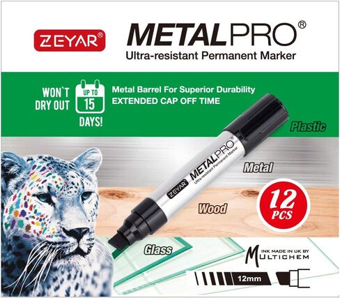 ZEYAR Permanent Markers, JUMBO Size, Aluminum Barrel, Set of 4, Waterproof & Smear Proof Markers, Writes on most surfaces (Black, Blue, Red, Green) in Saudi Arabia