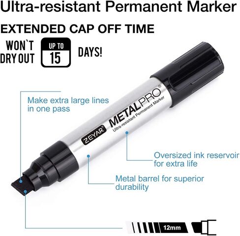 ZEYAR Permanent Markers, JUMBO Size, Aluminum Barrel, Set of 4, Waterproof & Smear Proof Markers, Writes on most surfaces (Black, Blue, Red, Green) in Saudi Arabia