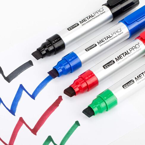 ZEYAR Permanent Markers, JUMBO Size, Aluminum Barrel, Set of 4, Waterproof & Smear Proof Markers, Writes on most surfaces (Black, Blue, Red, Green) in Saudi Arabia