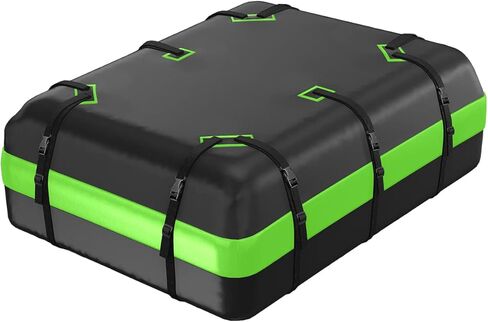 حقيبة نقل البضائع على سطح السيارة من جاسادار، 21 قدم مكعب، 100% مقاومة للماء 900D شديدة التحمل على سطح السيارة لجميع المركبات مع/بدون رف، حصيرة مضادة للانزلاق، 6 خطافات للأبواب، شريطين إضافيين - أسود وأخضر in Kuwait