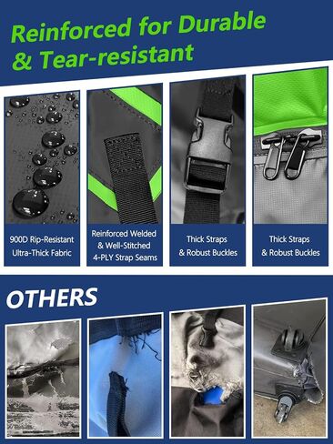 حقيبة نقل البضائع على سطح السيارة من جاسادار، 21 قدم مكعب، 100% مقاومة للماء 900D شديدة التحمل على سطح السيارة لجميع المركبات مع/بدون رف، حصيرة مضادة للانزلاق، 6 خطافات للأبواب، شريطين إضافيين - أسود وأخضر in Kuwait