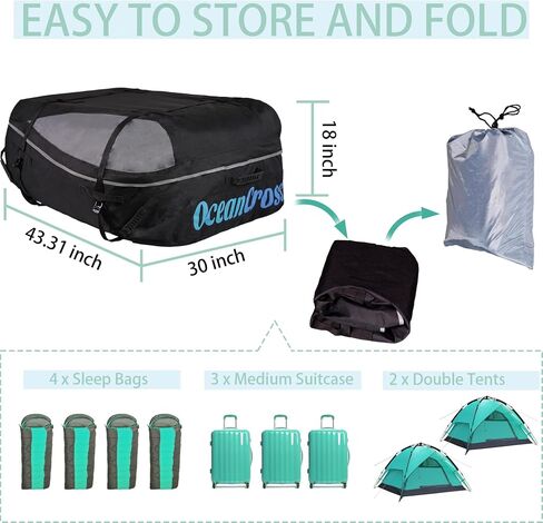 Roof Luggage Bag Roof Cargo Carry Bag 600D Oxford Cloth Waterproof Heavy Duty, Suitable for Car with/Without Luggage Rack - Loop Reinforced Straps, Handbag, Combination Lock, Anti-Slip Mat in Saudi Arabia