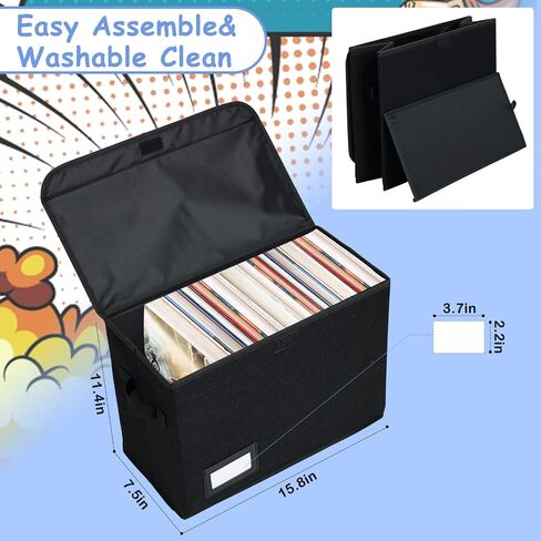 EOOUT Comic Book Storage Box, 1pcs, 15.8 x 7.5 x 11.4 Inches, Collapsible Comic, Short Box with Handles, Heavy Duty Comic Book Bin Container Holder, Black in Saudi Arabia