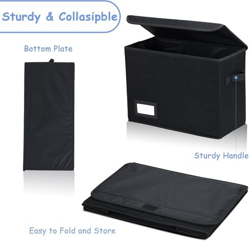 EOOUT Comic Book Storage Box, 1pcs, 15.8 x 7.5 x 11.4 Inches, Collapsible Comic, Short Box with Handles, Heavy Duty Comic Book Bin Container Holder, Black in Saudi Arabia