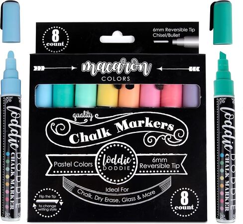 Loddie Doddie Liquid Chalk Markers for Chalkboard - 6mm Reversible Chisel and Bullet Tips, Chalkboard Markers Erasable, Macaron Pastel Chalk Pens 8 Count in Saudi Arabia