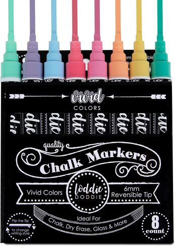 Loddie Doddie Liquid Chalk Markers for Chalkboard - 6mm Reversible Chisel and Bullet Tips, Chalkboard Markers Erasable, Macaron Pastel Chalk Pens 8 Count in Saudi Arabia