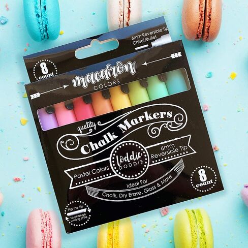 Loddie Doddie Liquid Chalk Markers for Chalkboard - 6mm Reversible Chisel and Bullet Tips, Chalkboard Markers Erasable, Macaron Pastel Chalk Pens 8 Count in Saudi Arabia