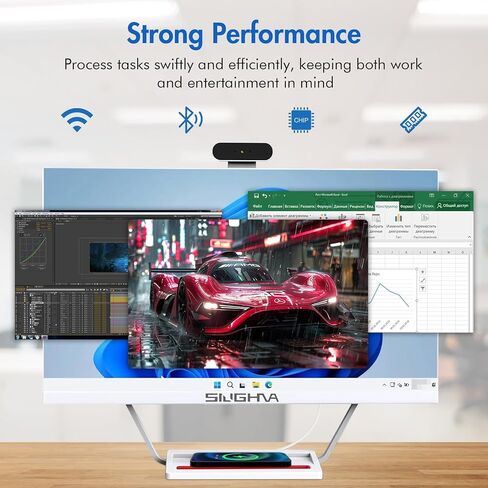 كمبيوتر مكتبي الكل في واحد مقاس 24 بوصة، معالج Intel i7 رباعي النواة بنظام التشغيل Windows 11، وذاكرة وصول عشوائي سعتها 16 جيجابايت، ومحرك أقراص SSD سعة 512 جيجابايت، ووظيفة الشحن اللاسلكي، ولوحة مفاتيح وماوس سلكية، ومكبر صوت RGB وكاميرا ويب، أبيض (i7/16G in Kuwait