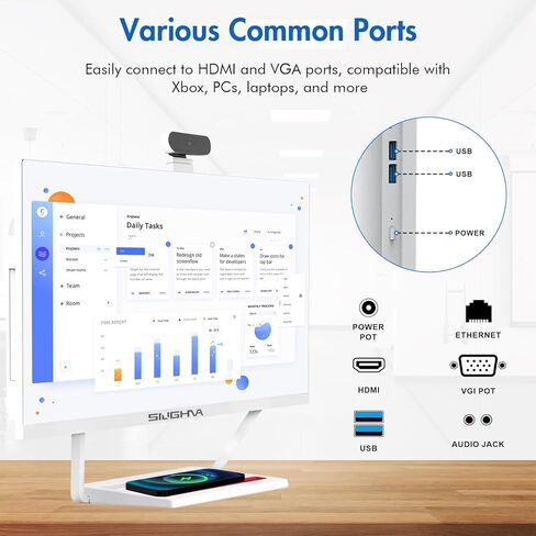 كمبيوتر مكتبي الكل في واحد مقاس 24 بوصة، معالج Intel i7 رباعي النواة بنظام التشغيل Windows 11، وذاكرة وصول عشوائي سعتها 16 جيجابايت، ومحرك أقراص SSD سعة 512 جيجابايت، ووظيفة الشحن اللاسلكي، ولوحة مفاتيح وماوس سلكية، ومكبر صوت RGB وكاميرا ويب، أبيض (i7/16G in Kuwait