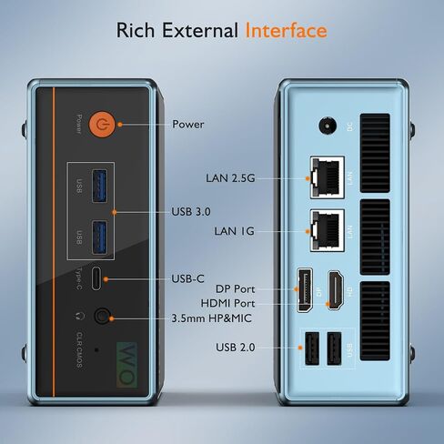 PELADN AMD Mini PC(Dual LAN), AMD Ryzen 5 5500U(6C/12T, Max 4.0GHz), 16GB DDR4 RAM 512GB NVMe SSD, WO4 Desktop Computer Support 4K@60Hz /WiFi6/BT5.2/DP1.4/HDMI2.0/USB-C for Office/Home/Light Gaming in Kuwait