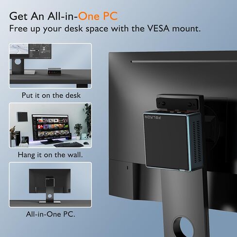 PELADN AMD Mini PC(Dual LAN), AMD Ryzen 5 5500U(6C/12T, Max 4.0GHz), 16GB DDR4 RAM 512GB NVMe SSD, WO4 Desktop Computer Support 4K@60Hz /WiFi6/BT5.2/DP1.4/HDMI2.0/USB-C for Office/Home/Light Gaming in Kuwait