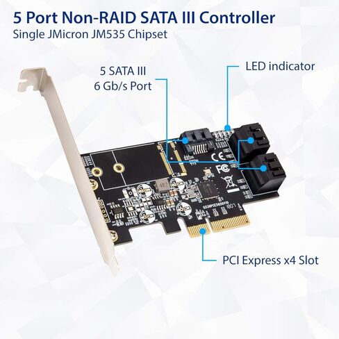 IO CREST SI-PEX40138 داخلي 4 منافذ Non-Raid SATA III 6 جيجابايت/ثانية مع بطاقة تحكم M.2 B-Key 22x42 Pci-E X4 لأجهزة الكمبيوتر المكتبية تدعم SSD وHDD مع دعامة منخفضة المستوى. شرائح JMB585 in Kuwait