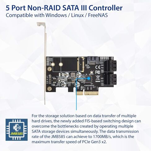 IO CREST SI-PEX40138 داخلي 4 منافذ Non-Raid SATA III 6 جيجابايت/ثانية مع بطاقة تحكم M.2 B-Key 22x42 Pci-E X4 لأجهزة الكمبيوتر المكتبية تدعم SSD وHDD مع دعامة منخفضة المستوى. شرائح JMB585 in Kuwait