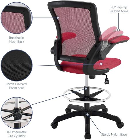 Modway Veer Reception Desk Flip-Up Arm Drafting Chair in Black in Kuwait