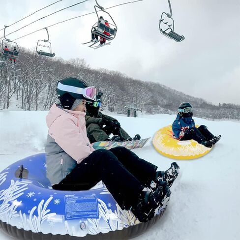 HIWENA Snow Tubes, Inflatable Snow Tubes for Family with 2 Higher Handles, Heavy Duty Snow Sled for Adults, and Snow Toy for Kids, 48 and 37 Inch Snowflake Snow Tubes (2 Pack) in Kuwait